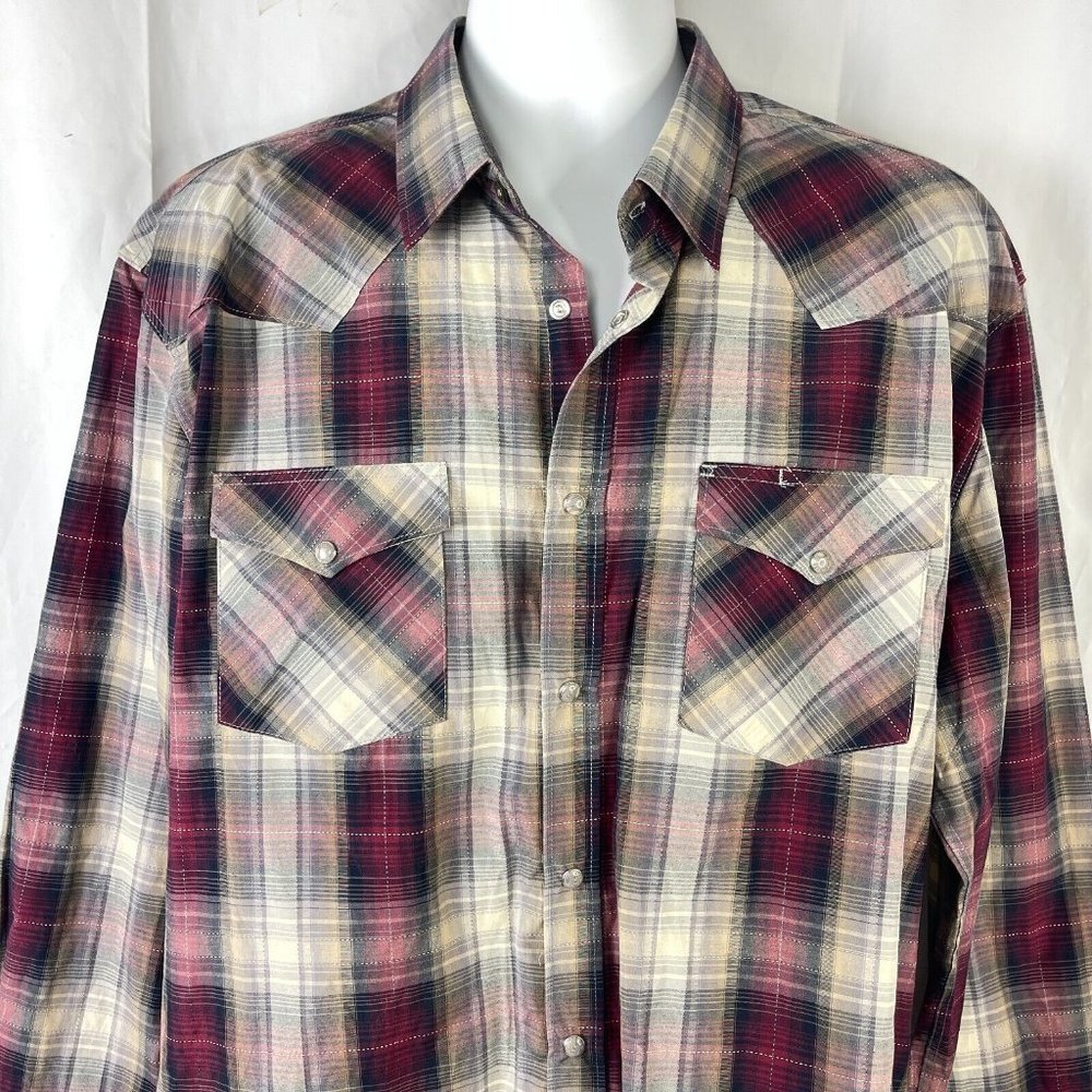 Vaquero Signature Western Burgundy Plaid Cowboy Snap Shirt 2XL-3XL Mens 52x33